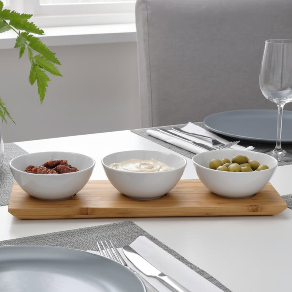 Danny Home Bamboo Tray and Ceramic Bowls 4 Pieces Set at Zubaidas Homestore