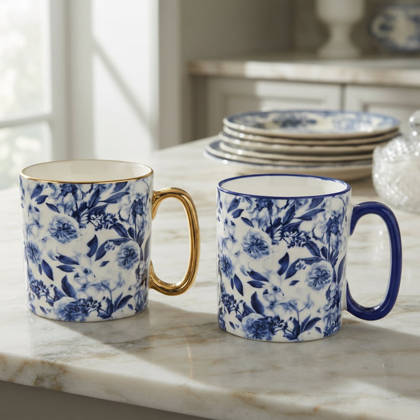 Danny Home Blue Floral Ceramic 2 Pieces Mug Set 450ml Zubaidas Homestore