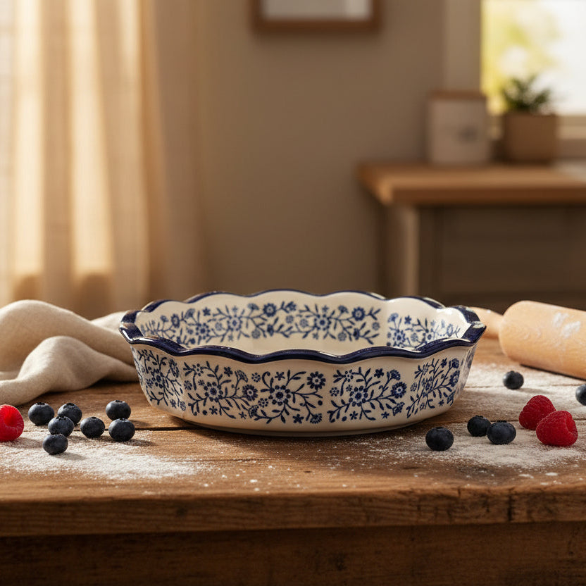 Danny Home Blue Floral Ceramic Pie and Quiche Baking Dish 25 cm at Zubaidas Homestore Pakistan