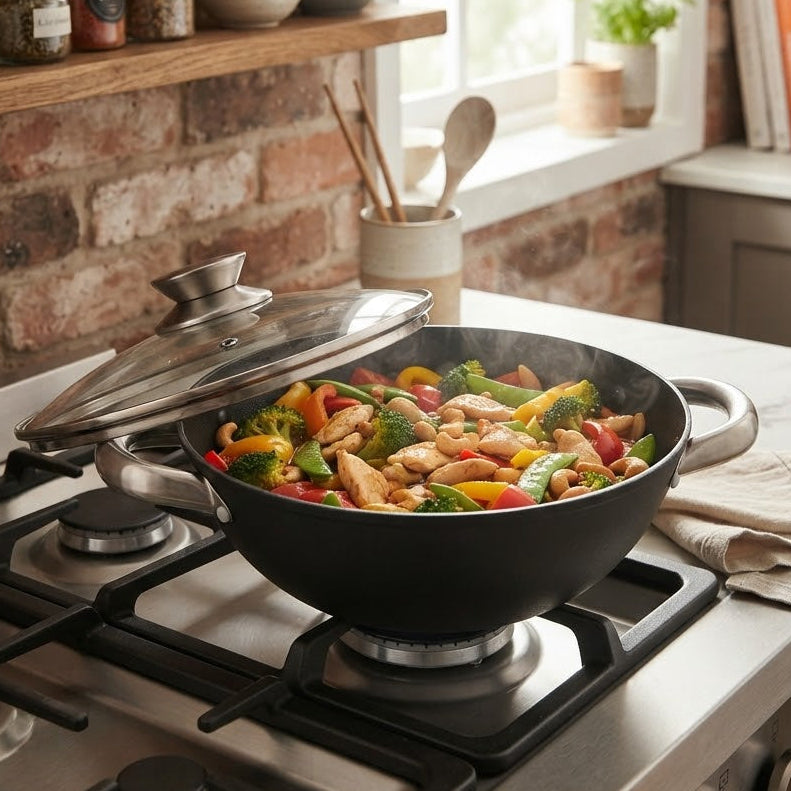 Danny Home Cast Iron Non Stick Wok With Glass Lid 20x8cm at Zubaidas Homestore Pakistan