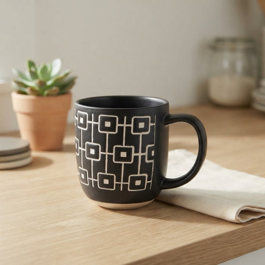 Danny Home Ceramic Geometric Coffee Mug 450ml Black at Zubaidas Homestore