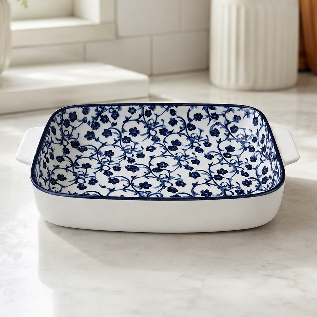 Danny Home Ceramic Serving Dish Flower Blue 22.8cm at Zubaidas Homestore