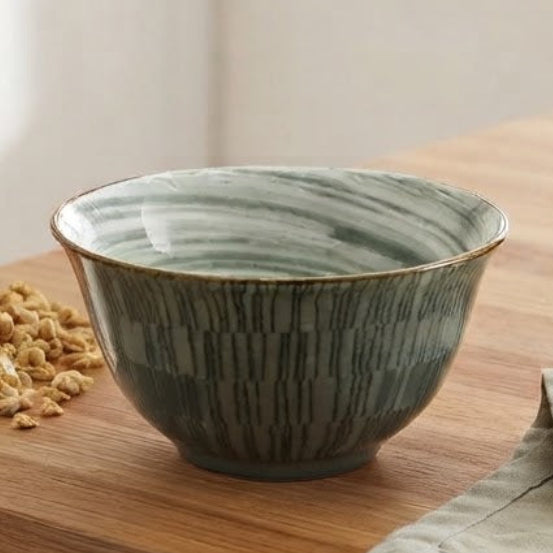 Danny Home Ceramic Soup Bowl Green Striped 12cm at Zubaidas Homestore