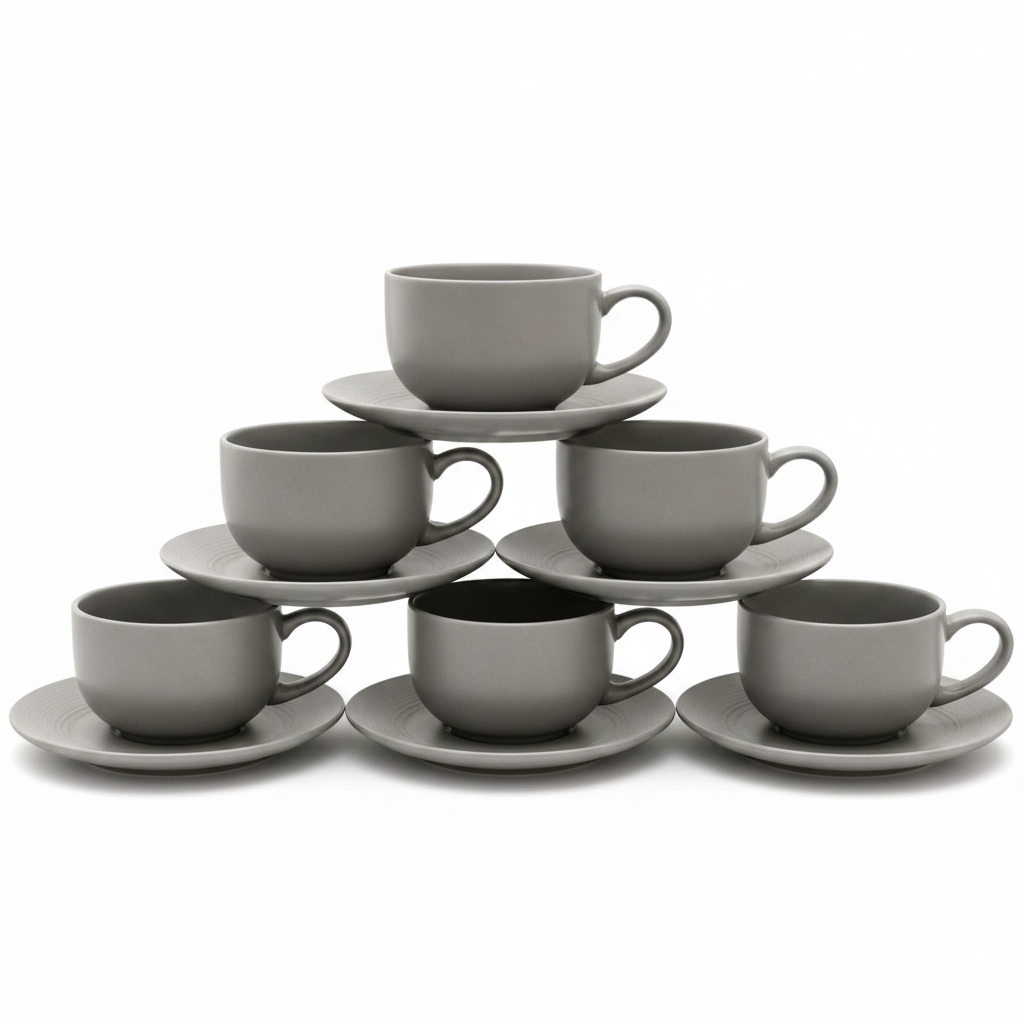 Danny Home Cup and Saucer 6 Pieces Set Grey at Zubaidas Homestore