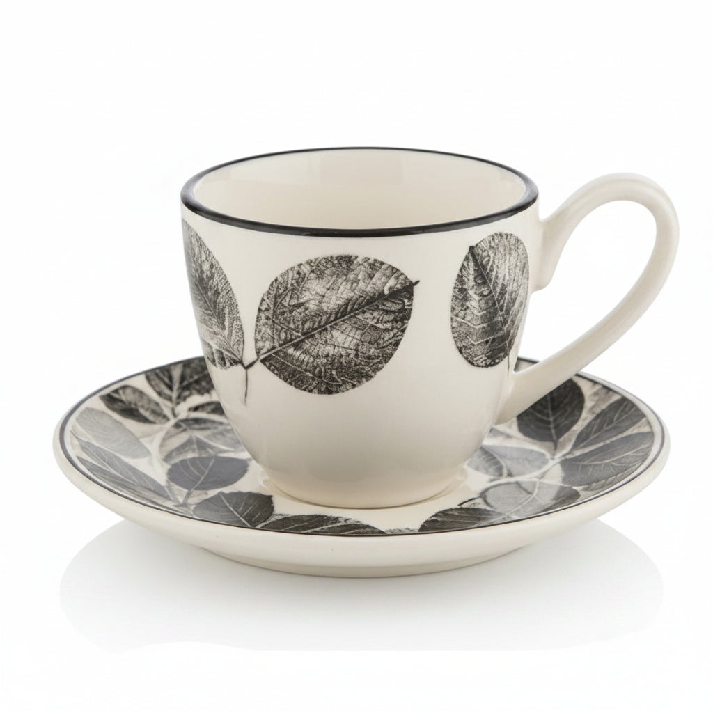 Danny Home Cup and Saucer Black Leaf 6 Pieces Set at Zubaidas Homestore - House of the Biggest Collection of Tea Sets in Pakistan
