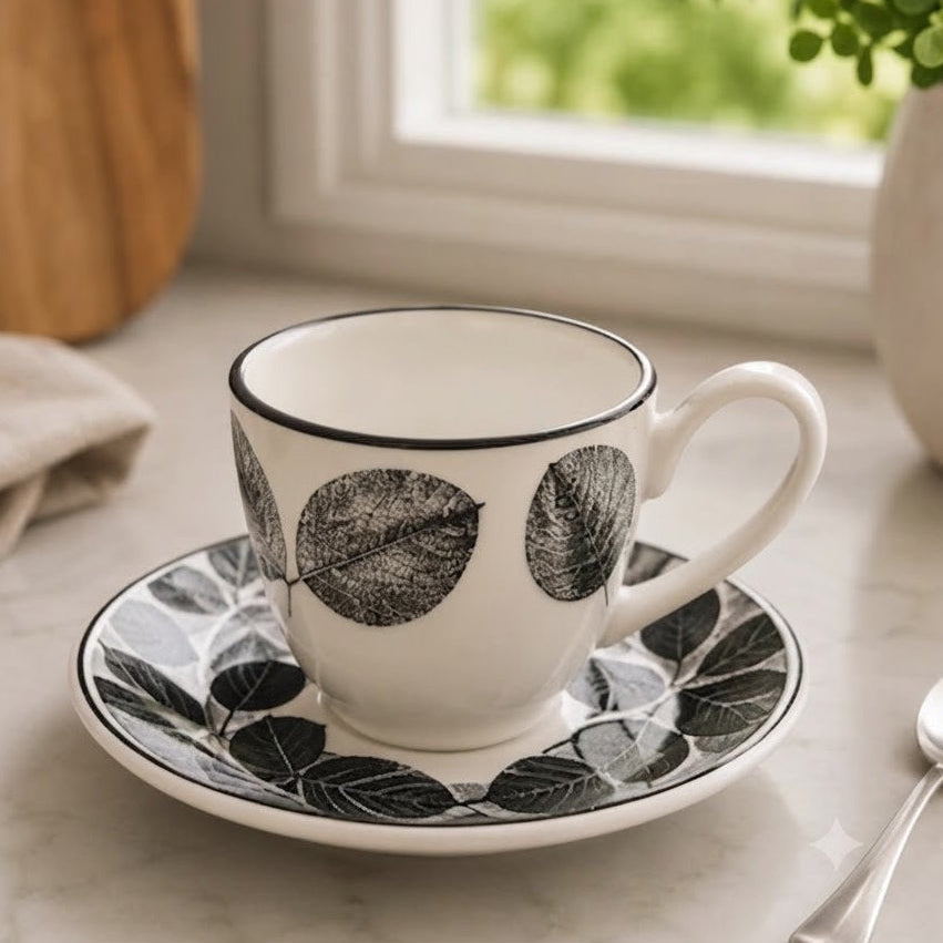 Danny Home Cup and Saucer Black Leaf 6 Pieces Set at Zubaidas Homestore Pakistan