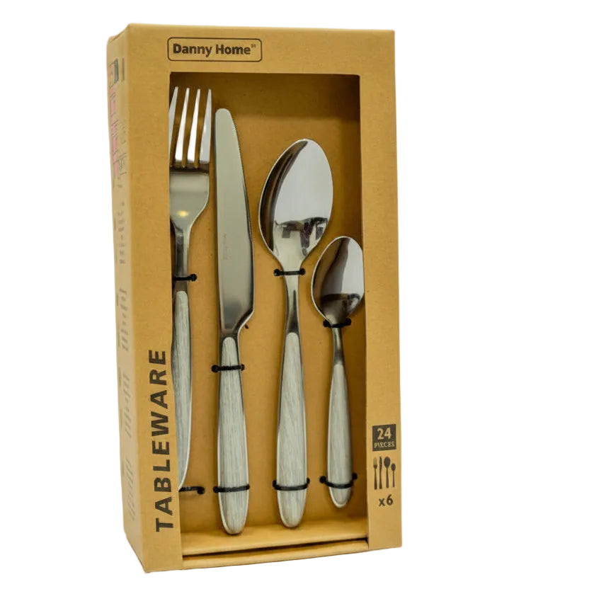 Danny Home Cutlery Set Grey Wood Effect 24 Pieces at Zubaidas Homestore