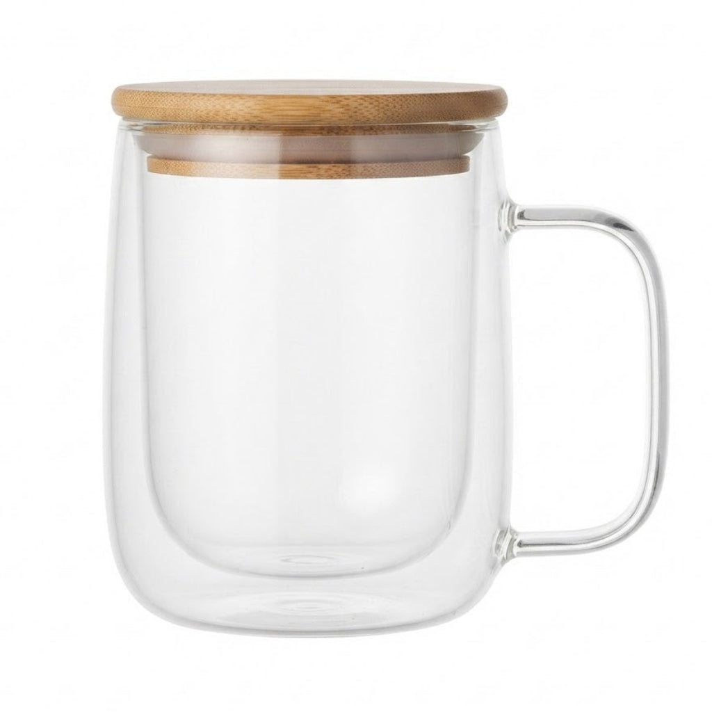 Danny Home Double Walled Glass Mug with Bamboo Lid 350ml at Zubaidas Homestore Pakistan