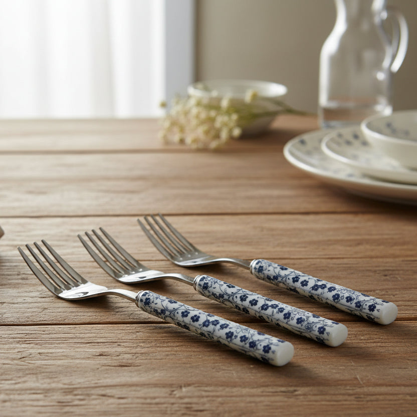 Danny Home Floral Handle Dining Fork 3 Pieces Set 19.5cm at Zubaidas Homestore