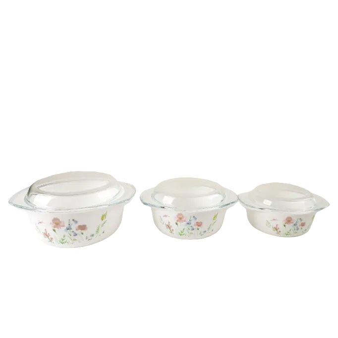Danny Home Floral Opal Glass Casserole 3 Pieces Set at Zubaidas Homestore Pakistan
