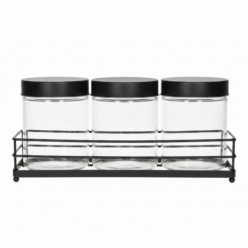 Danny Home Glass Jar Set With Metal Rack 720ml at Zubaidas Homestore Pakistan