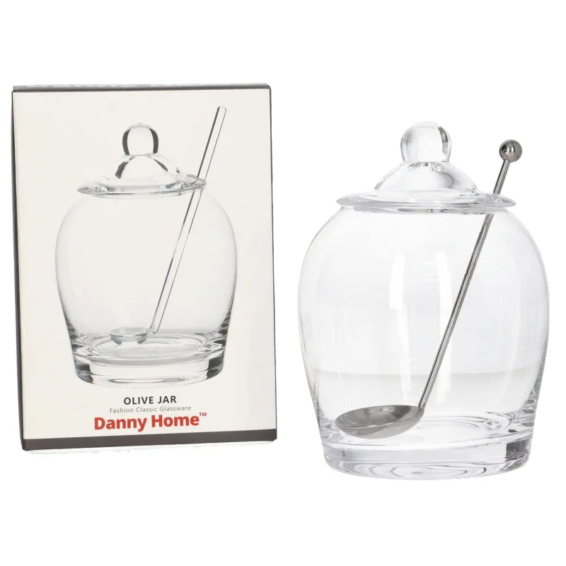 Danny Home Glass Olive Jar with Stainless Steel Spoon 29cm at Zubaidas Homestore