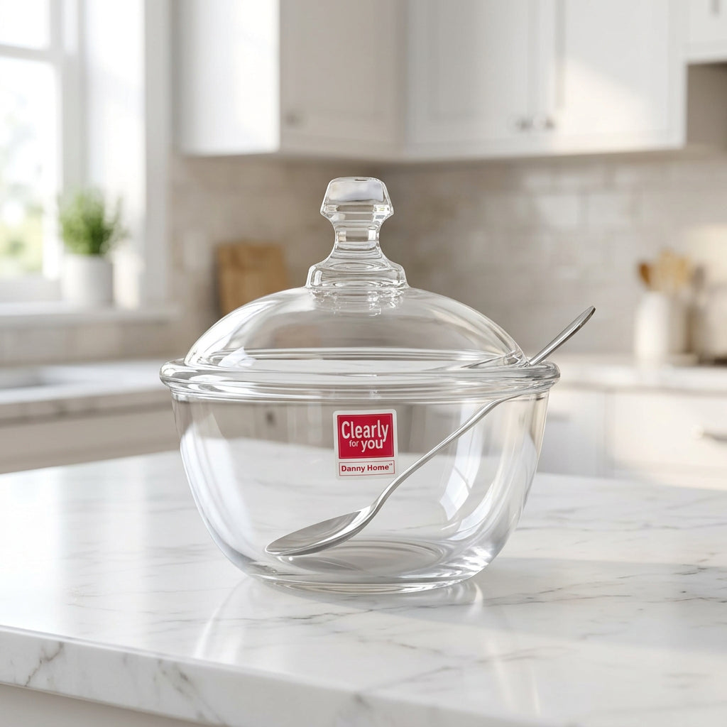 Danny Home Glass Sugar Bowl 2 Pieces Set at Zubaidas Homestore
