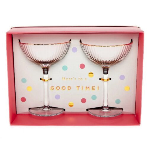 Danny Home Golden Striped Fluted Cocktail Glass Set of 2 at Zubaidas Homestore