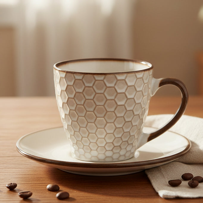 Danny Home Honeycomb Pattern Cup and Saucer 6 Pieces Set at Zubaidas Homestore Pakistan