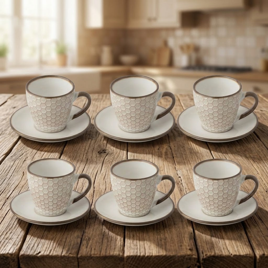 Danny Home Honeycomb Pattern Cup and Saucer 6 Pieces Set