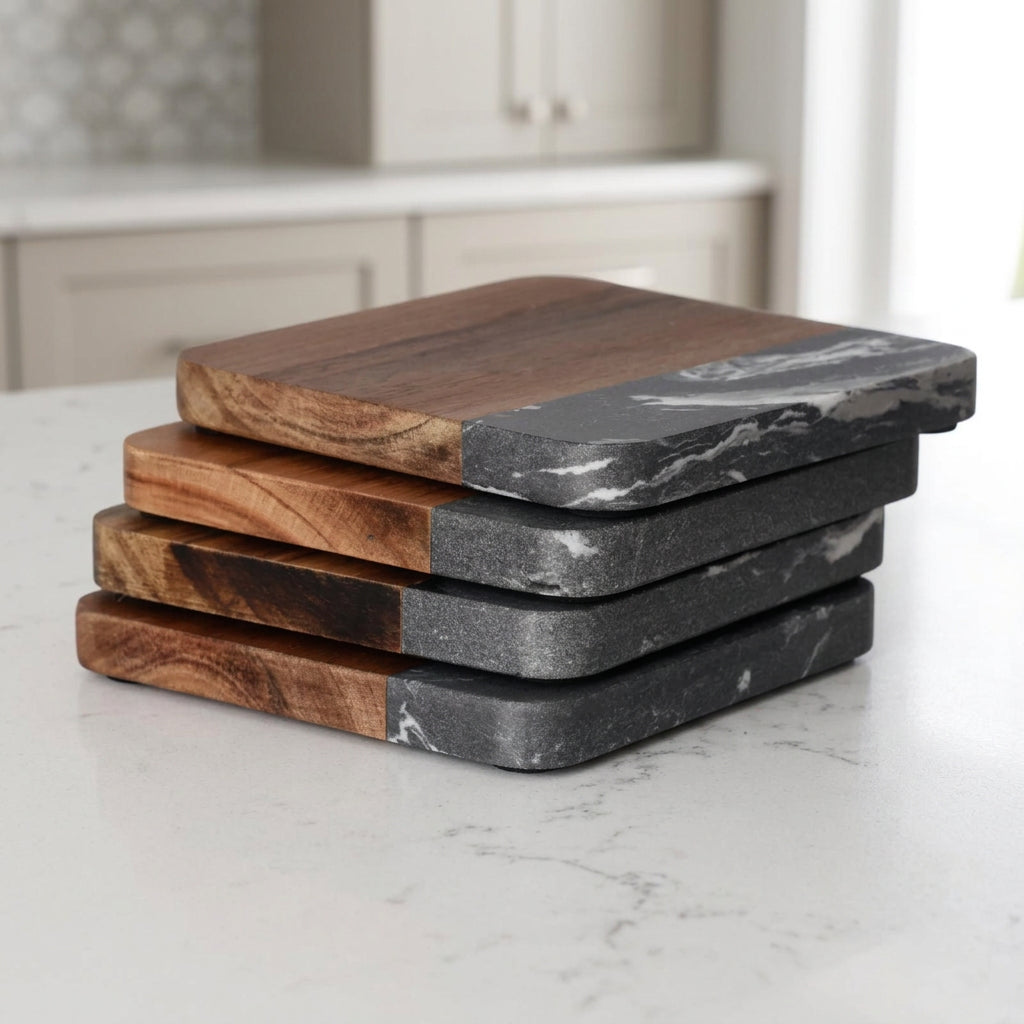 Danny Home Marble Wooden Coasters 4 Pieces Set at Zubaidas Homestore