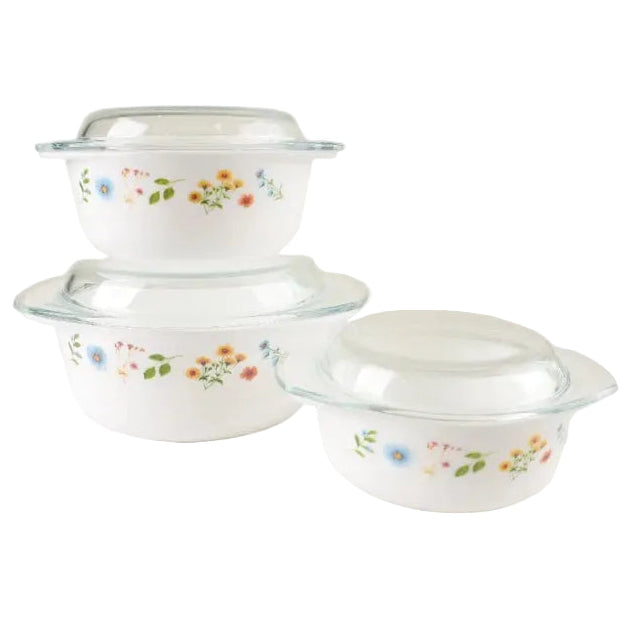 Danny Home Opal Glass Flower Design Casserole 3 Pieces Set at Zubaidas Homestore