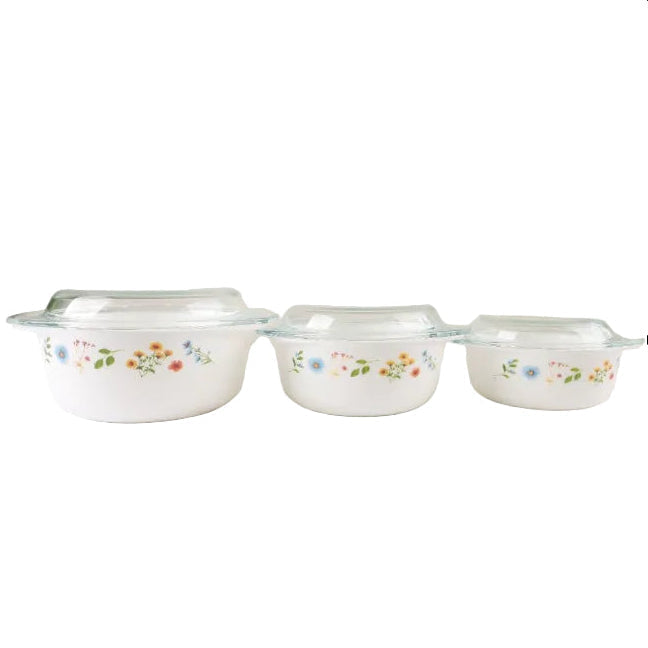 Danny Home Opal Glass Flower Design Casserole 3 Pieces Set at Zubaidas Homestore. Most Trusted Homestore in Pakistan
