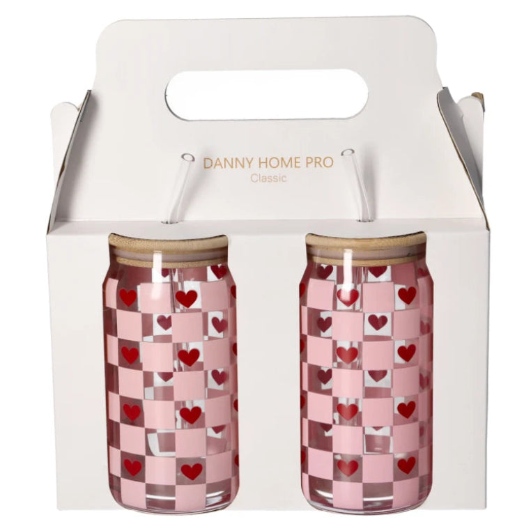 Danny Home Pink Checkered Glass Tumbler 2 Pieces Set 500ml at Zubaidas Homestore