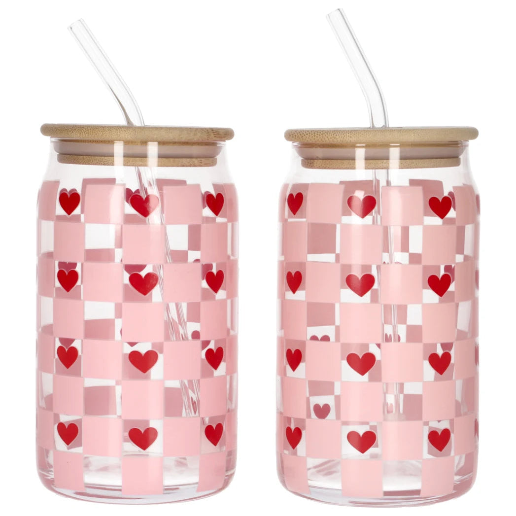 Danny Home Pink Checkered Glass Tumbler 2 Pieces Set 500ml at Zubaidas Homestore Pakistan