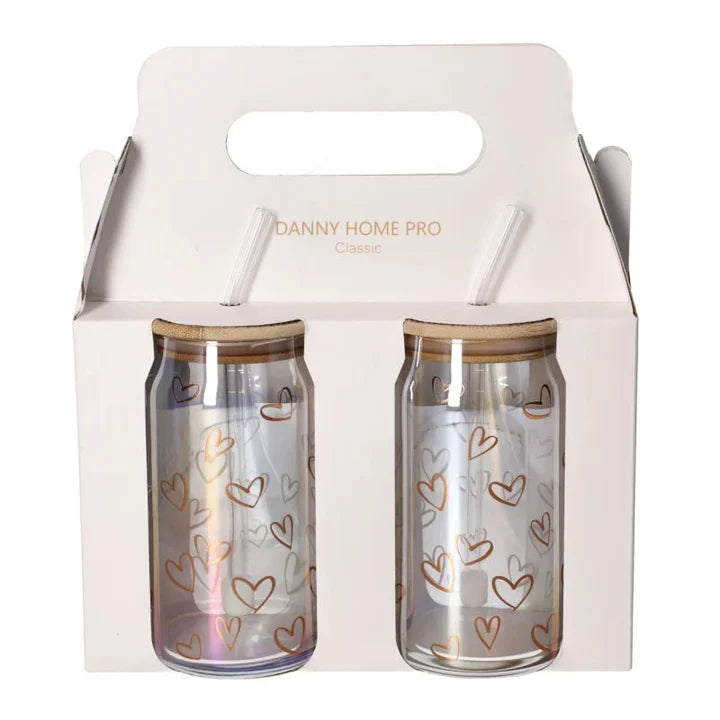Danny Home Pink Heart Glass Tumbler 2 Pieces Set 500ml at Zubaidas Homestore