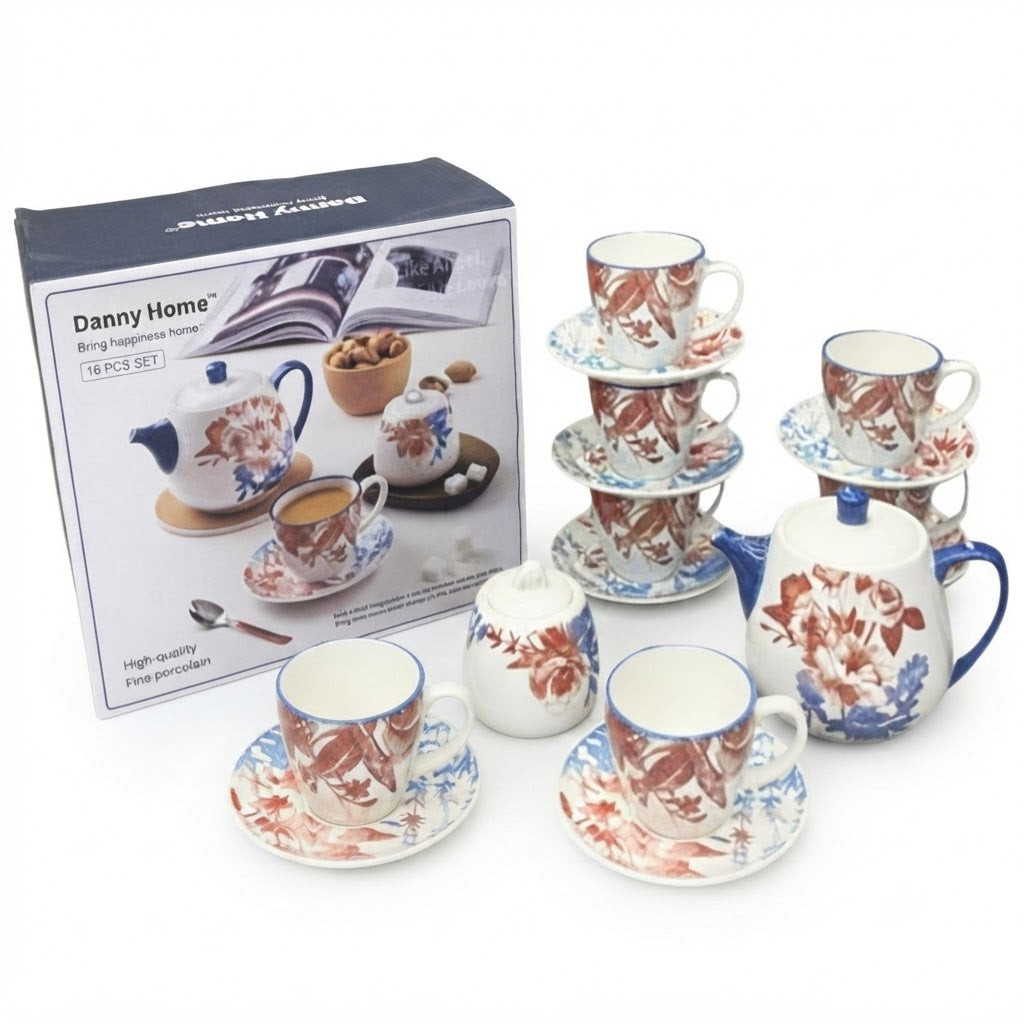Danny Home Porcelain Floral 16 Pieces Tea Set at Zubaidas Homestore