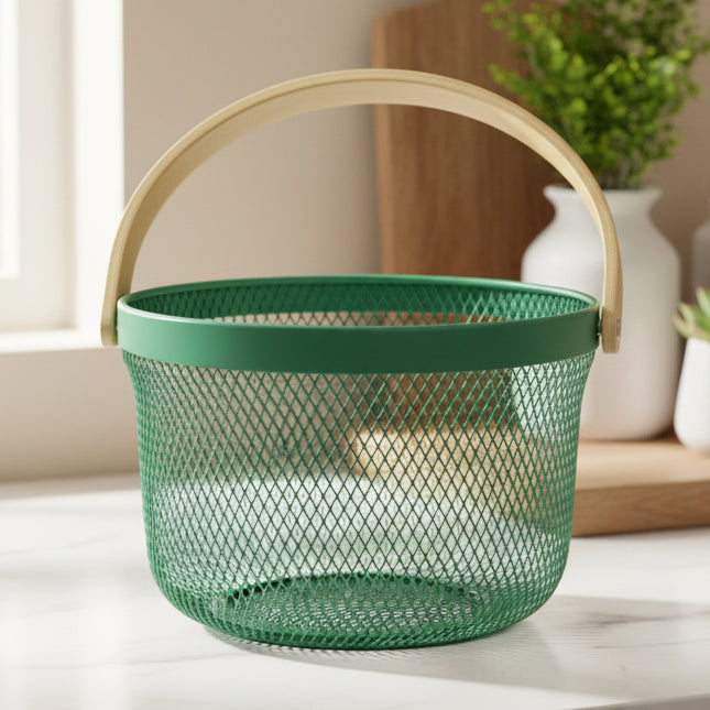 Danny Home Round Metal Mesh Steel Basket 26cm Green at Zubaidas Homestore
