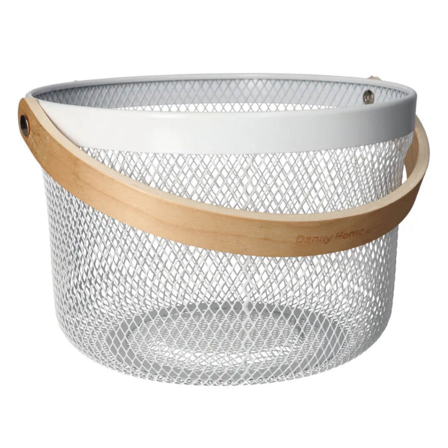 Danny Home Round Metal Mesh Steel Basket 26cm White at Zubaidas Homestore Pakistan