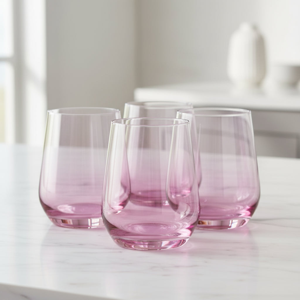 Danny Home Stemless Pink 4 Pieces Glass Set 420ml at Zubaidas Homestore