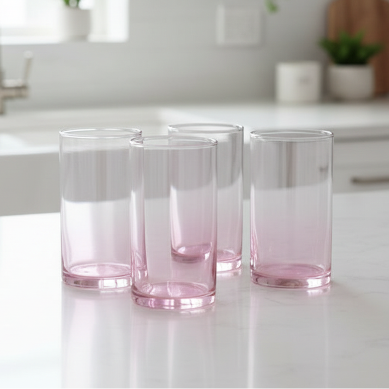 Danny Home Tall Pink 4 Pieces Glass Set 390ml at Zubaidas Homestore