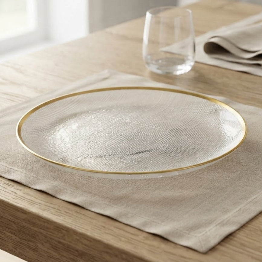 Danny Home Textured Glass Dessert Plate With Gold Rim 26cm at Zubaidas Homestore