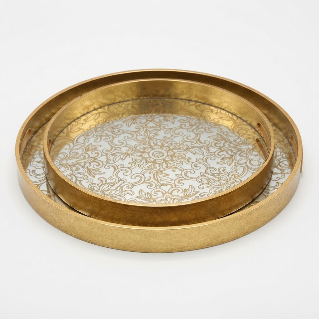 Decorative Glass Round Serving Tray 2 Pieces Set at Zubaidas Homestore