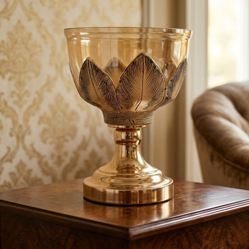 Royal Golden Pedestal Glass Decorative Bowl at Zubaidas Homestore