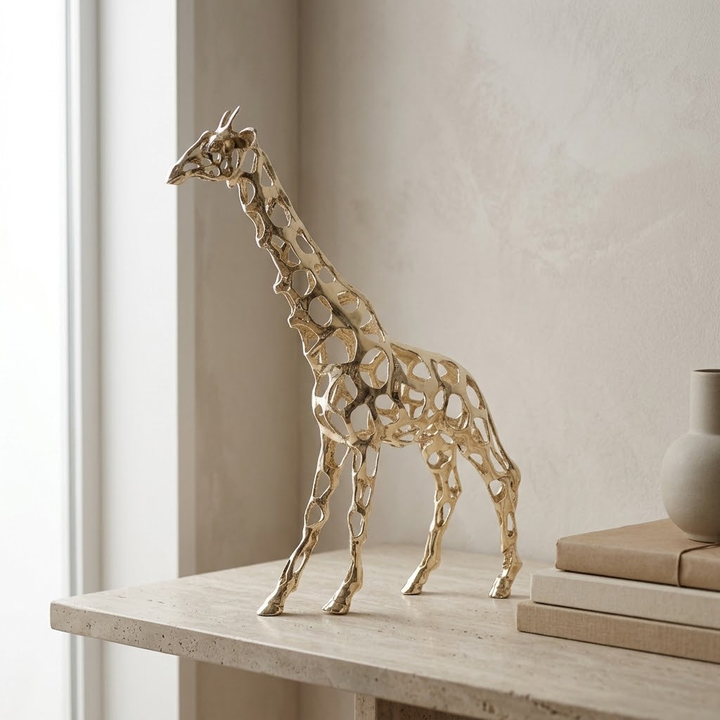 Decorative Metal Giraffe Sculpture Golden at Zubaidas Homestore