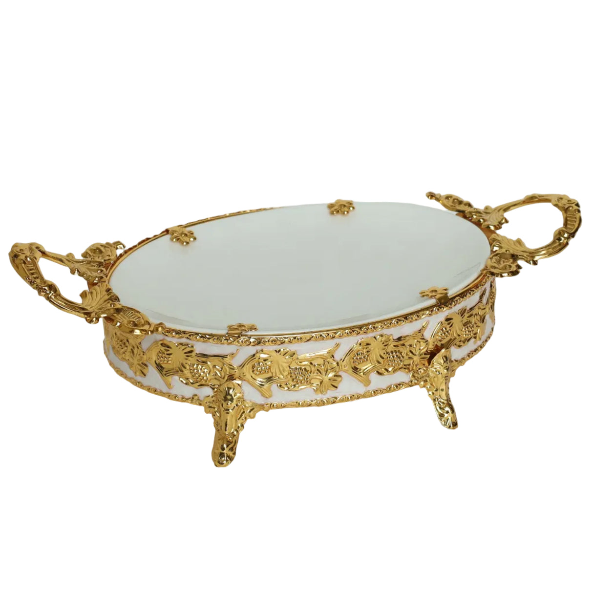 Decorative Serving Platter With Handle Golden at Zubaidas Homestore. Most Trusted Homestore in Pakistan