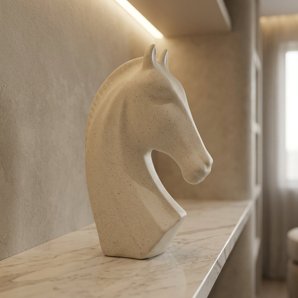 Corian Horse Sculpture White Speckled Ceramic Bust at Zubaidas Homestore