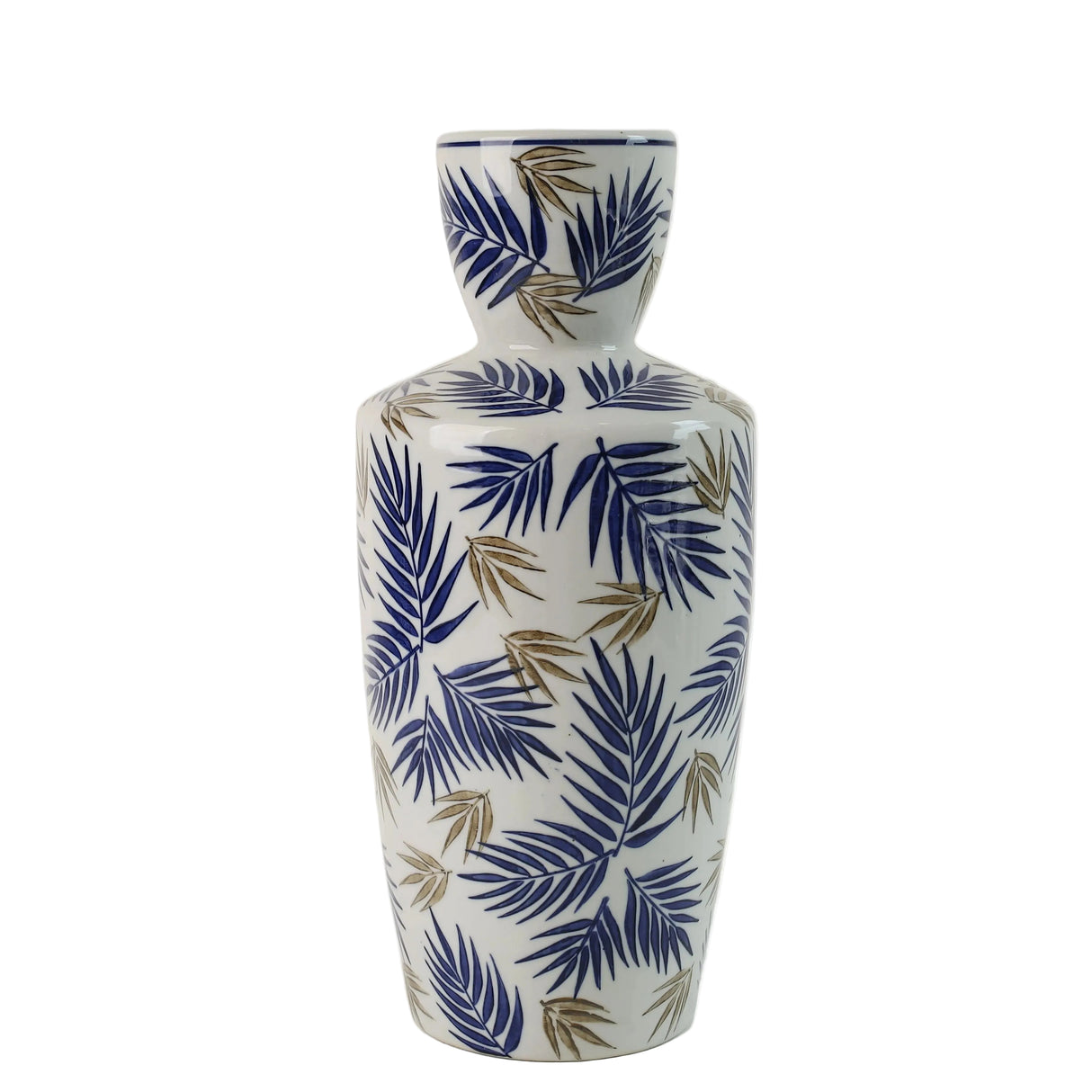 Decorative Vase Blue and Gold Leaf Print Zubaidas Homestore