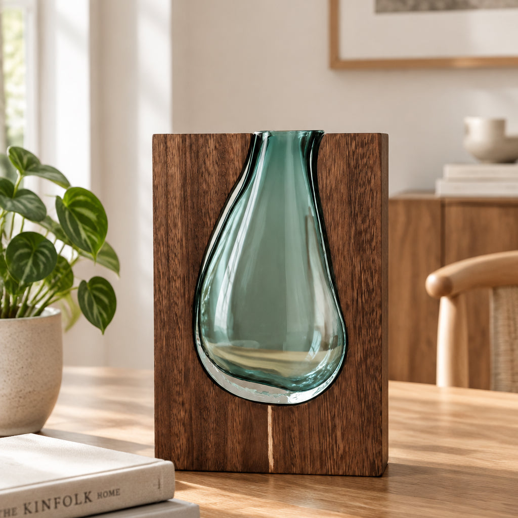Decorative Vase Glass with Wooden Art at Zubaidas Homestore