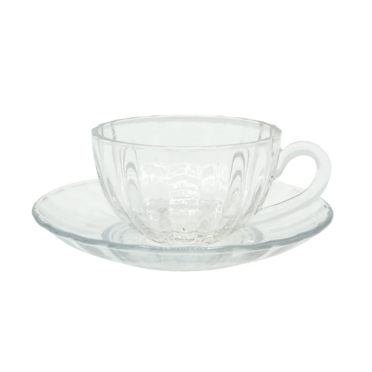 Delisoga 12 Pcs Ribbed Glass Tea Cup And Saucer Set 280ml at Zubaidas Homestore Best Online Homestore in Pakistan