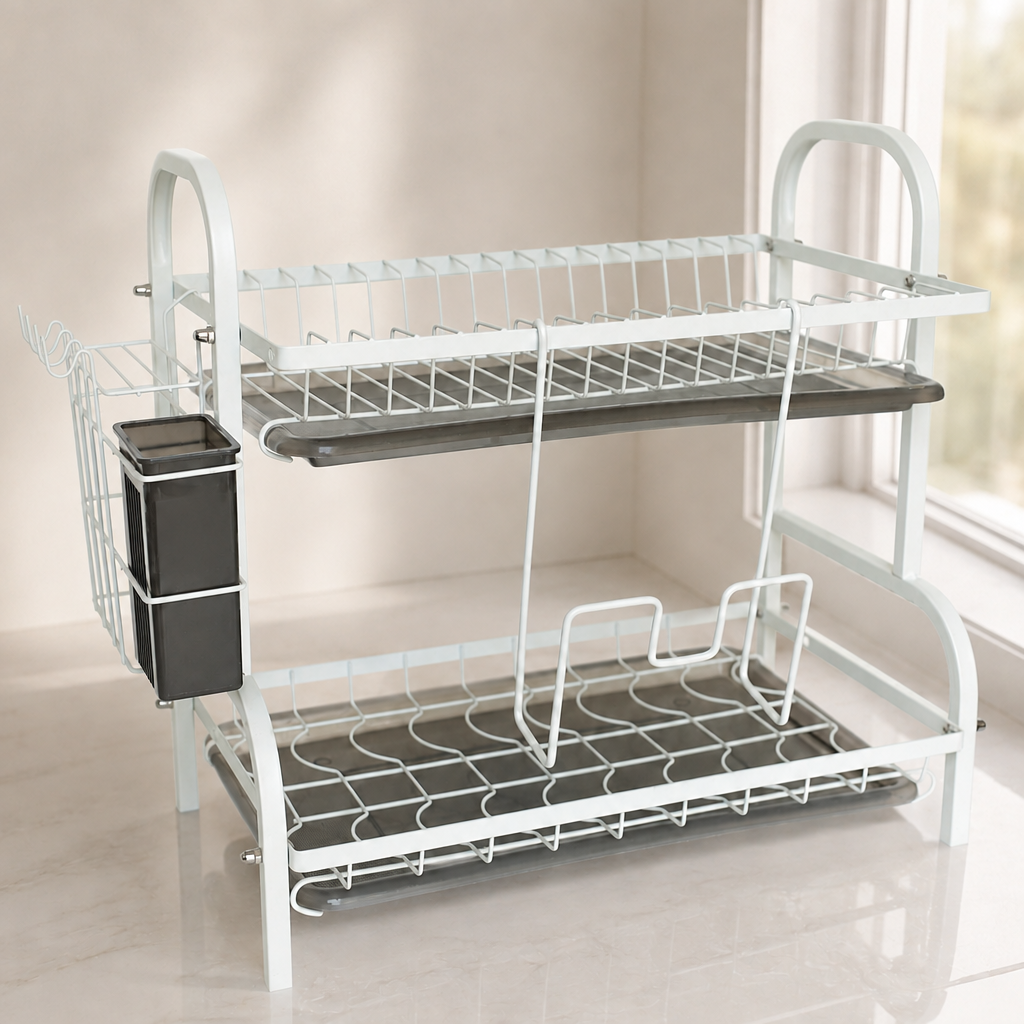 Dish Drying Rack 2 Tier Iron White 42cm at Zubaidas Homestore