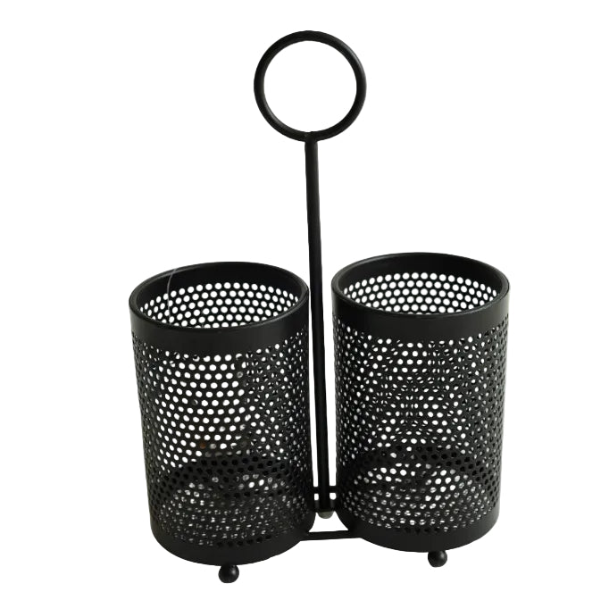 Dual Cup Black Spoon Holder Perforated Design at Zubaidas Homestore Best for Home Shopping