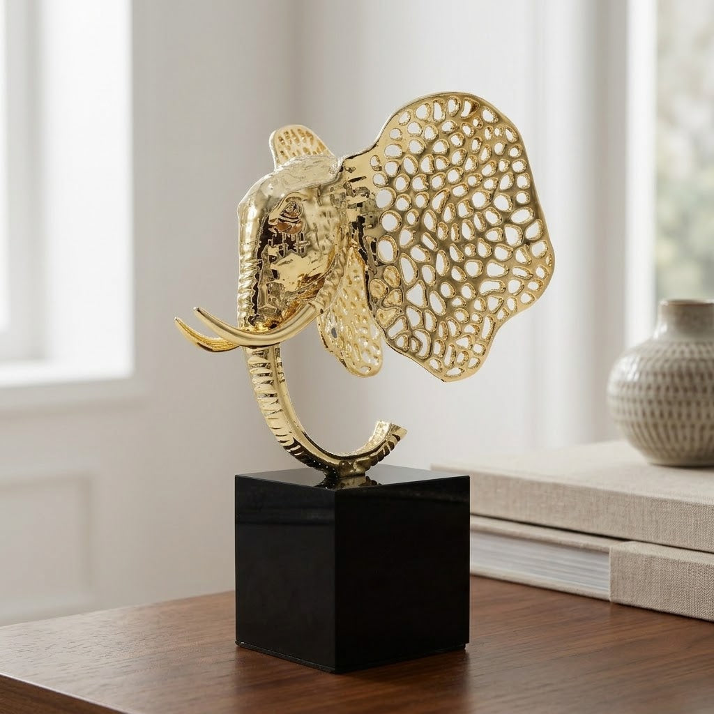 Elephant Head Sculptural Accent Golden at Zubaidas Homestore