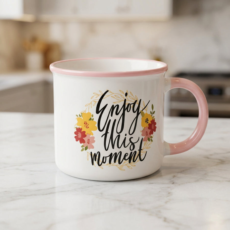 Floral Cursive Quotes Ceramic Coffee Mug 320ml at Zubaidas Homestore