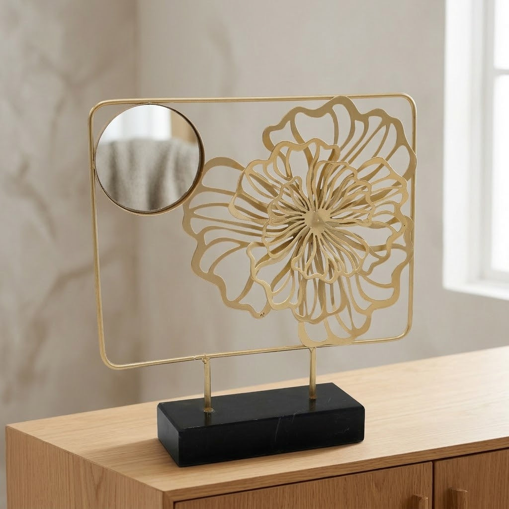 Floral Mirror Accent Sculpture Golden at Zubaidas Homestore