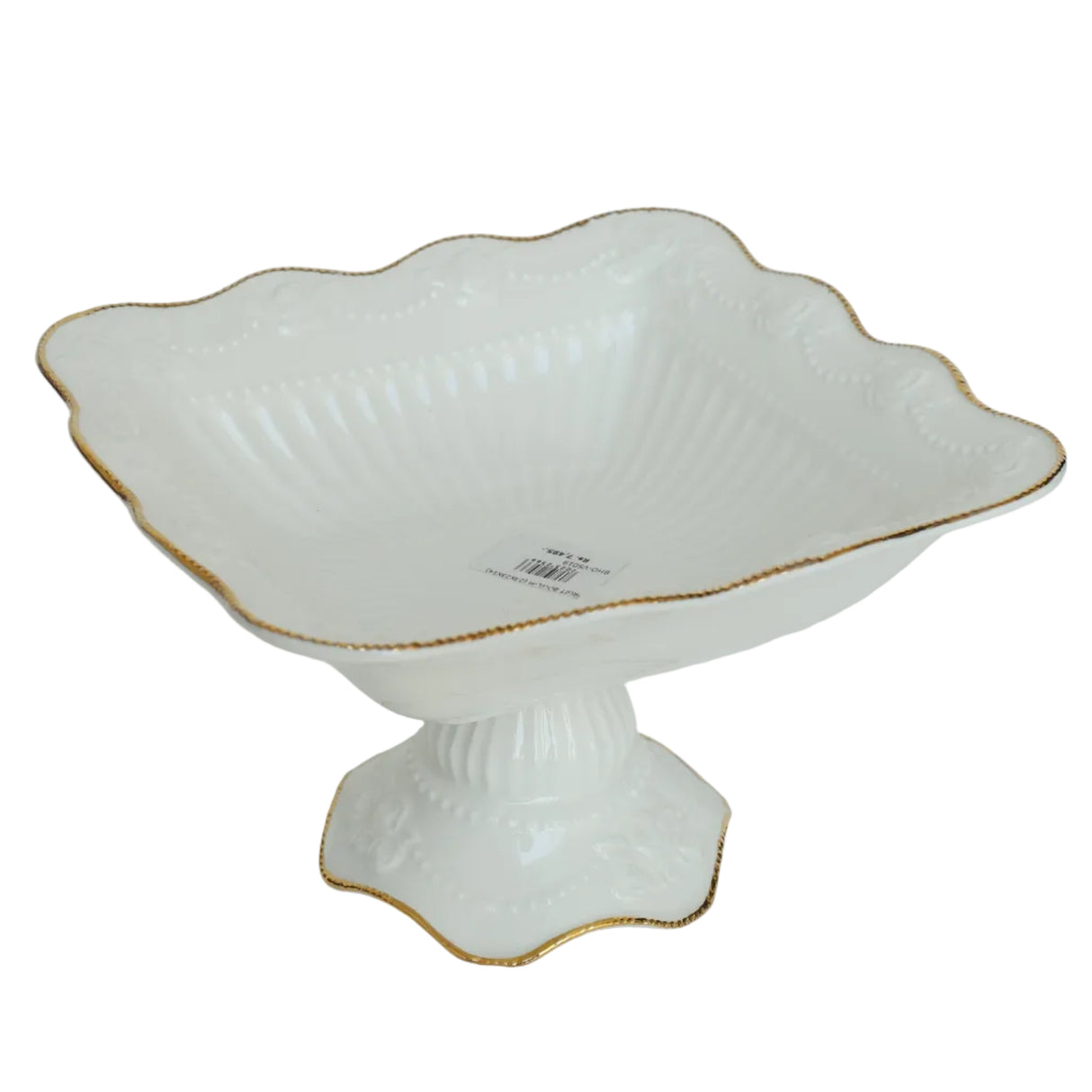 Fruit Bowl With Scalloped Gold Rim White and Gold at Zubaidas Homestore Online Pakistan