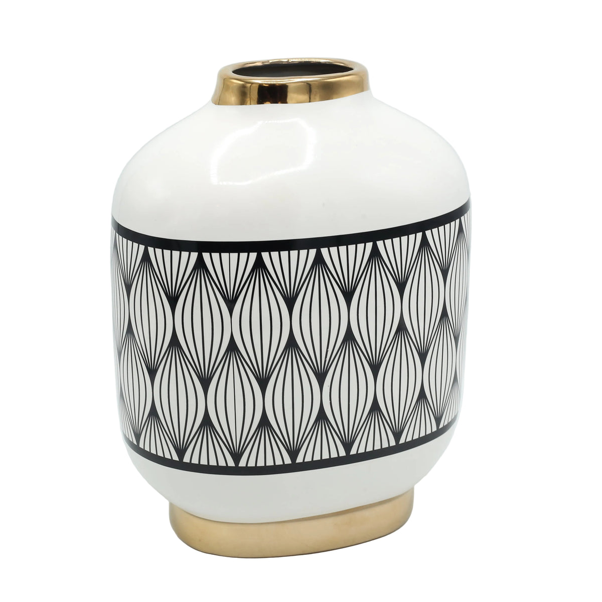 Geometric Pattern Decorative Vase with Golden Rim at Zubaidas Homestore Pakistan