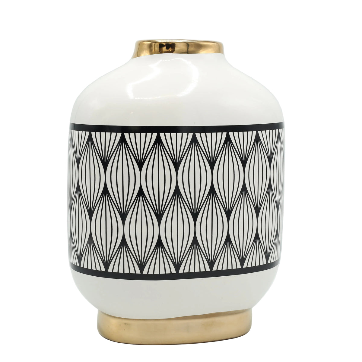 Geometric Pattern Decorative Vase with Golden Rim at Zubaidas Homestore - The Biggest Collection of Vases in Pakistan