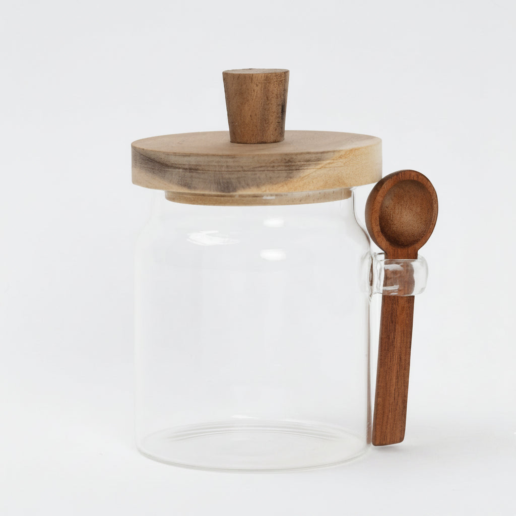 Glass Storage Jar With Wooden Lid And Spoon 500 ML Zubaidas No#1 Homestore in Pakistan