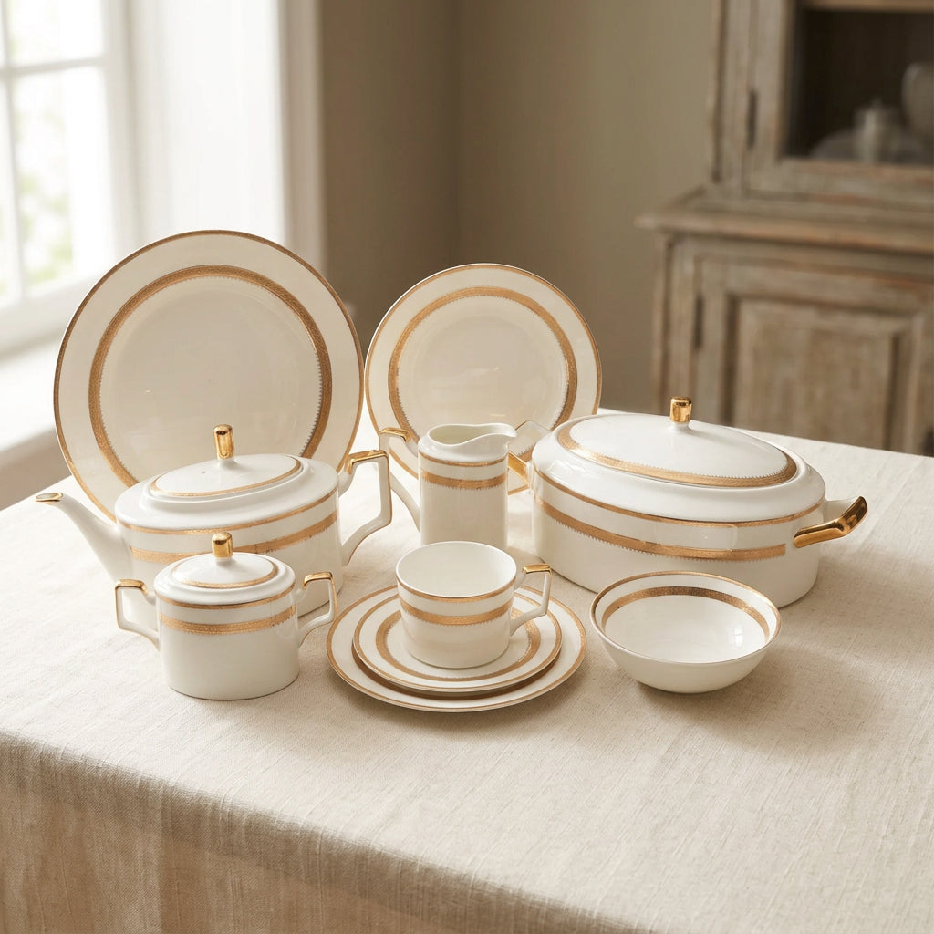 Gold Embossed Bone China Dinner Set 61 Pieces at Zubaidas Homestore